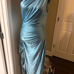 Elegant Light Blue Draped Evening Dress